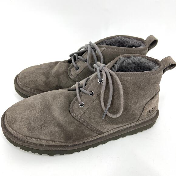 UGG Mens Neumel Lace Up Chukka Boots Charcoal Gray Suede Sheepskin Lined Size 10 - Picture 1 of 8
